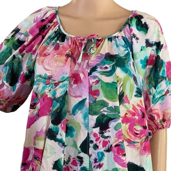 H&M PUFF-SLEEVED TIE-DETAIL FLORAL DRESS White Pink Green Blue Small - Picture 5 of 13